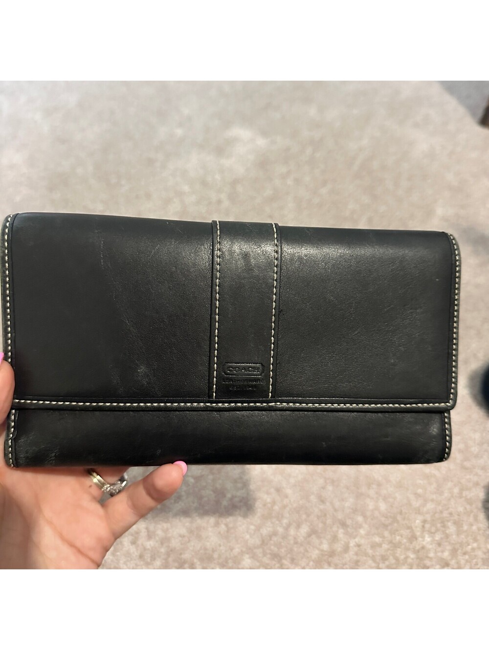 Coach Black Leather Wallet with Signature Fabric Interior